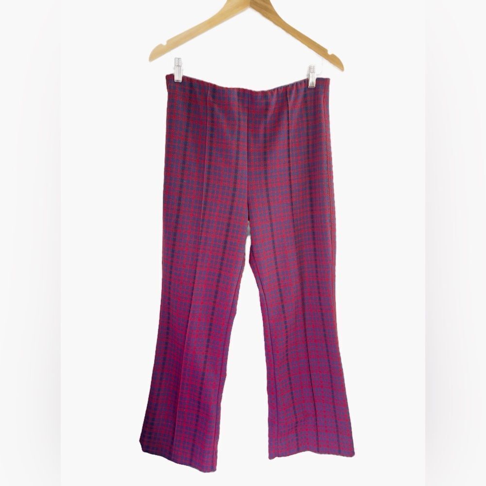 Maeve Anthropologie Red Blue Stretch Knit Pull On Margot Kick Flare Pants - Picture 4 of 8